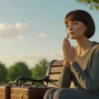 Young Woman on Bench in Sunlit Park Setting