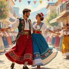 Vibrant Town Square Celebration with Traditional Dance