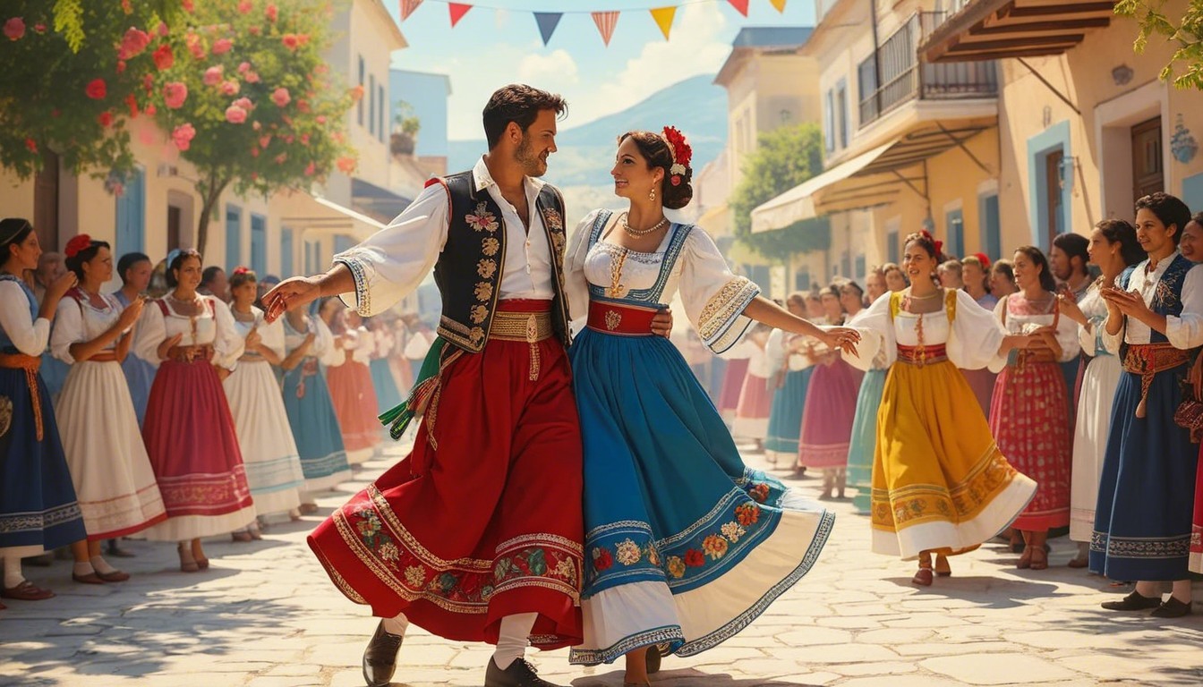 Vibrant Town Square Celebration with Traditional Dance