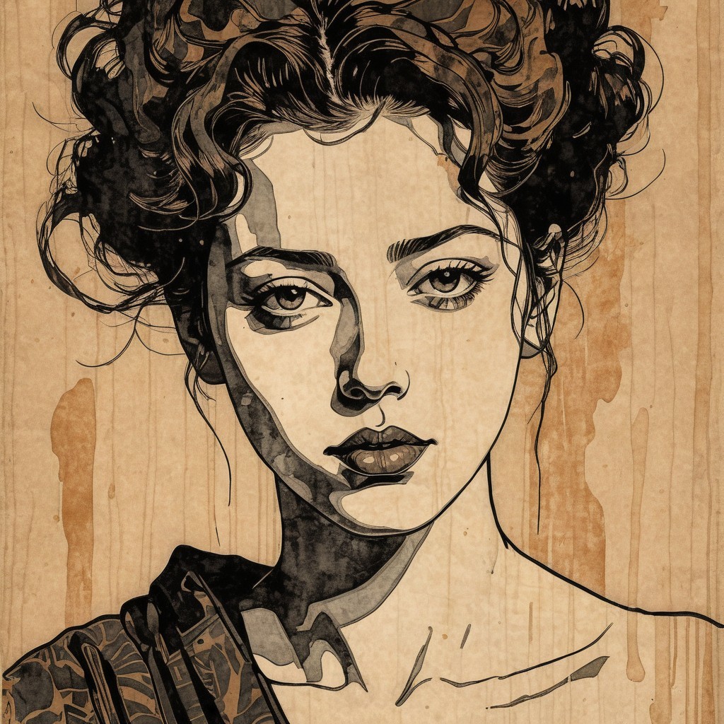 Portrait of a Young Woman with Curly Hair and Earthy Tones