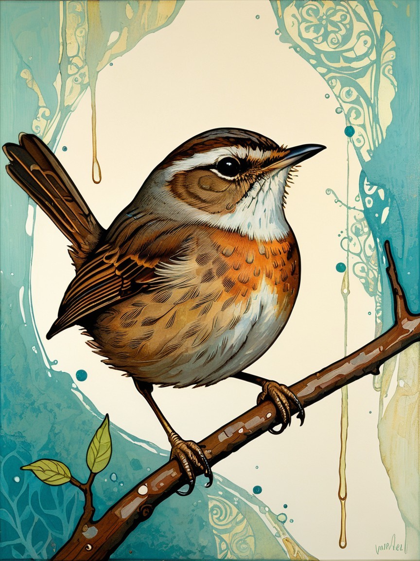 Illustration of a Bird on a Branch with Colorful Background