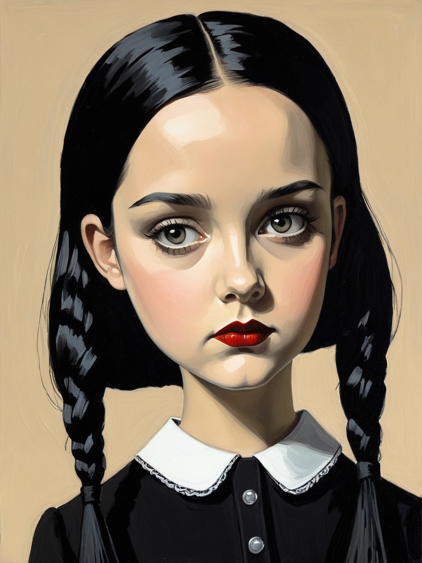 Girl with Braided Hair in Vintage Black Dress