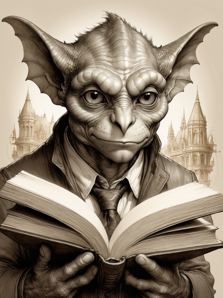 Fantastical Goblin-Dragon Creature in Gothic Setting