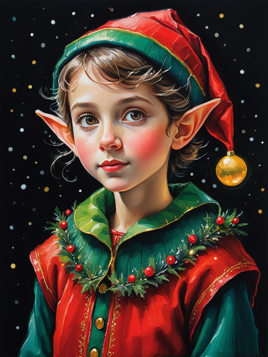 Young Elf in Festive Holiday Outfit with Snowflakes