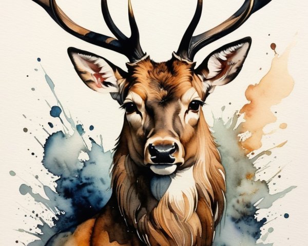 Illustration of a deer with antlers in watercolor style