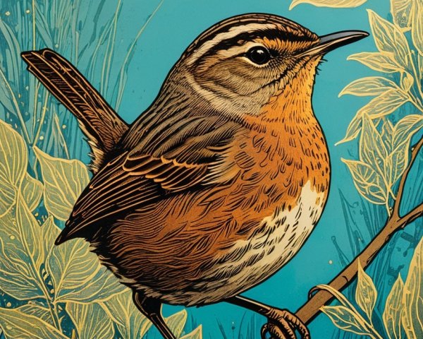 Illustration of a bird on a branch in nature scene
