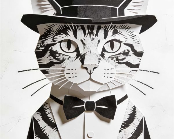Tabby Cat in Formal Attire Paper Cutout Illustration