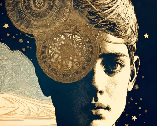 Portrait of a Boy with Cosmic Astronomical Designs