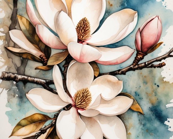 Delicate Magnolia Flowers in Serene Spring Composition