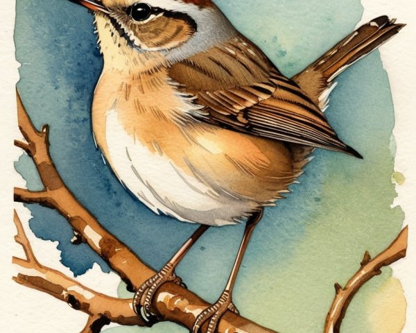 Illustration of a Brown and Cream Bird on a Branch