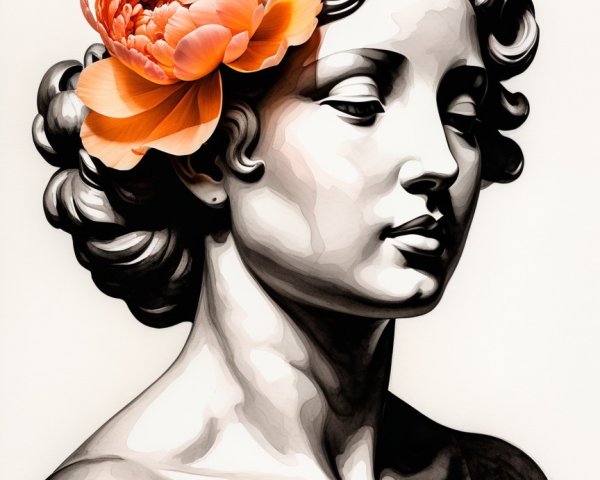 Classical Bust of Woman with Peony Accent