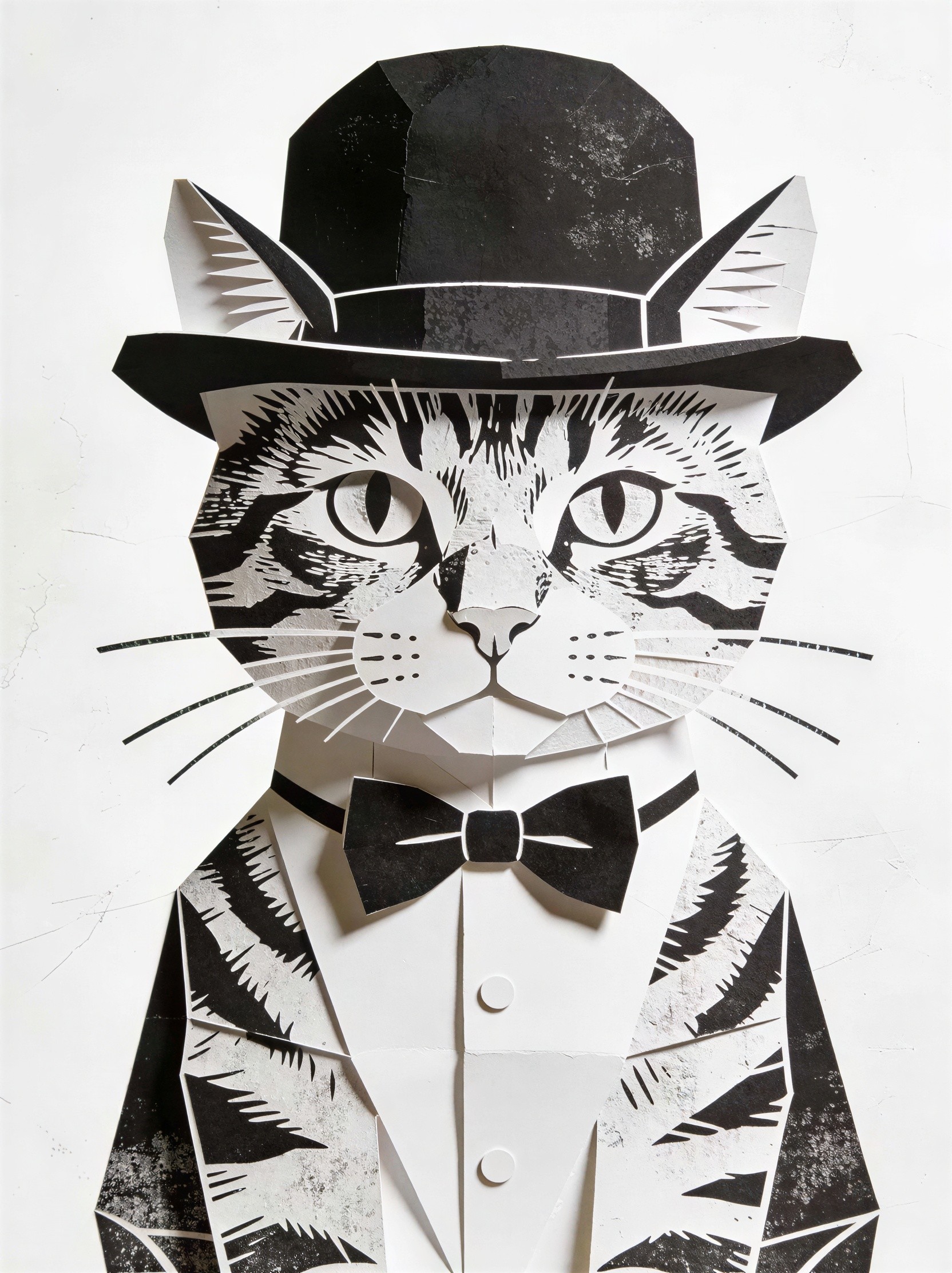 Tabby Cat in Formal Attire Paper Cutout Illustration