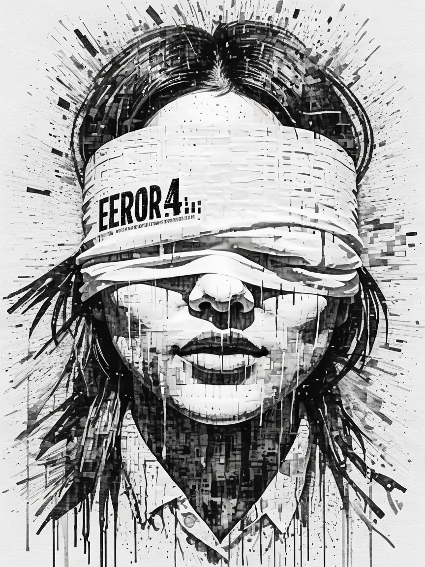 Monochrome Illustration of a Blindfolded Woman