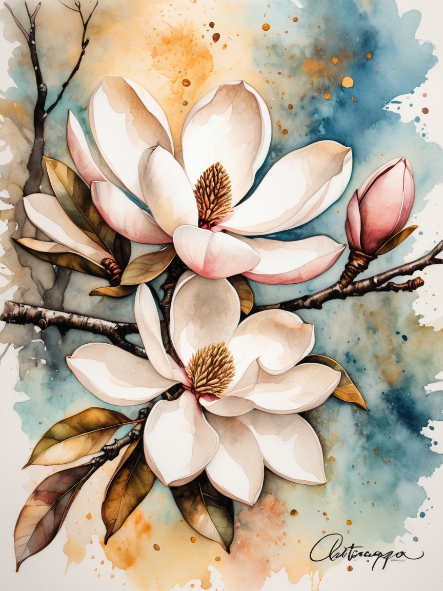 Delicate Magnolia Flowers in Serene Spring Composition