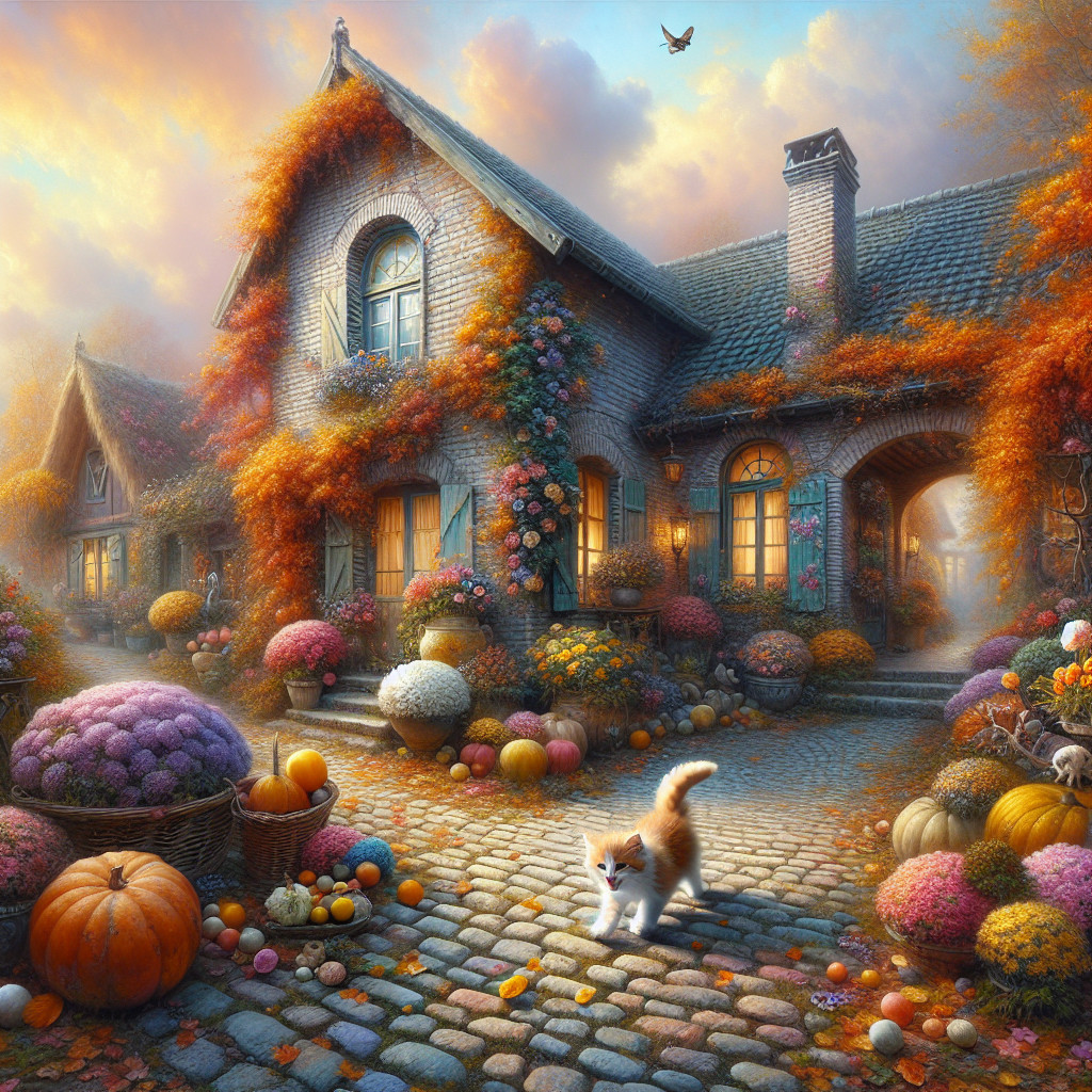 Ivy-Covered Cottage Surrounded by Autumn Foliage