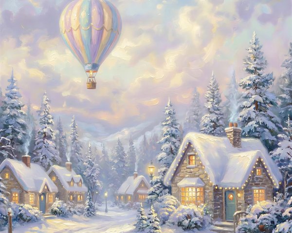 Whimsical Christmas Village Oil Painting in Snow