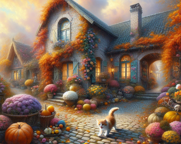 Ivy-Covered Cottage Surrounded by Autumn Foliage