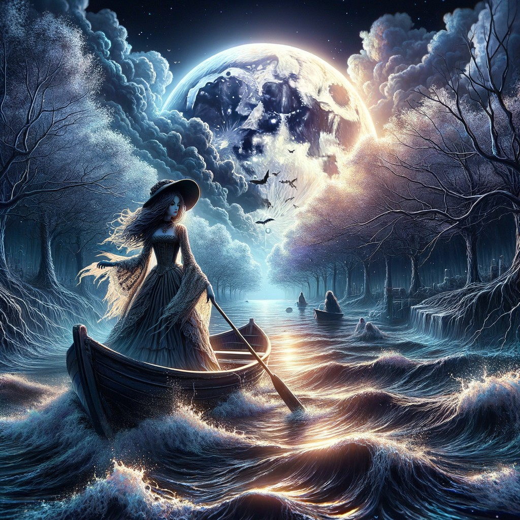 Mystical Moonlit Scene by a Serene Lake