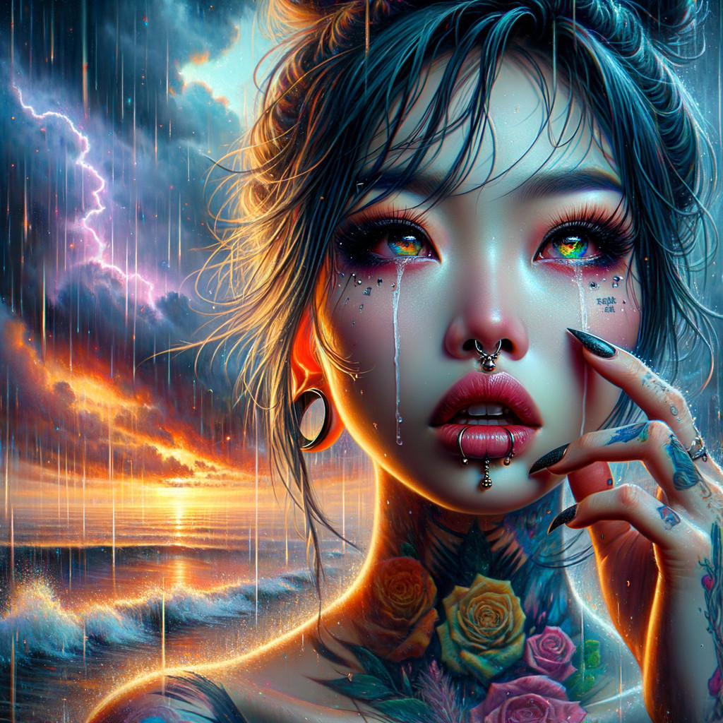 Portrait of a Woman with Tattoos and Dramatic Makeup