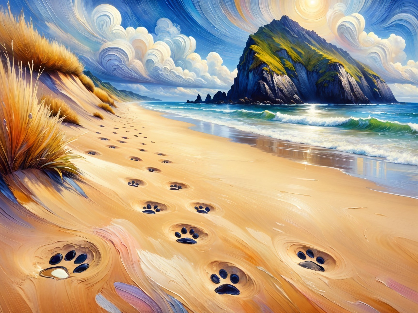 Vibrant Beach Scene with Sandy Shores and Waves