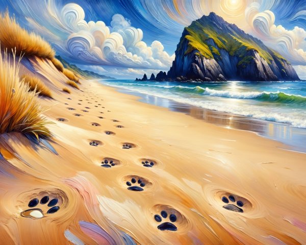 Vibrant Beach Scene with Sandy Shores and Waves