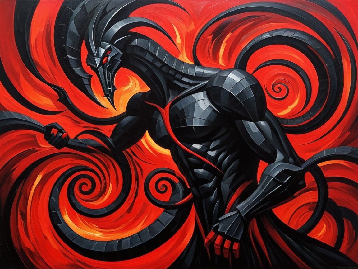 Muscular Figure with Dragon Head and Tentacles Artwork