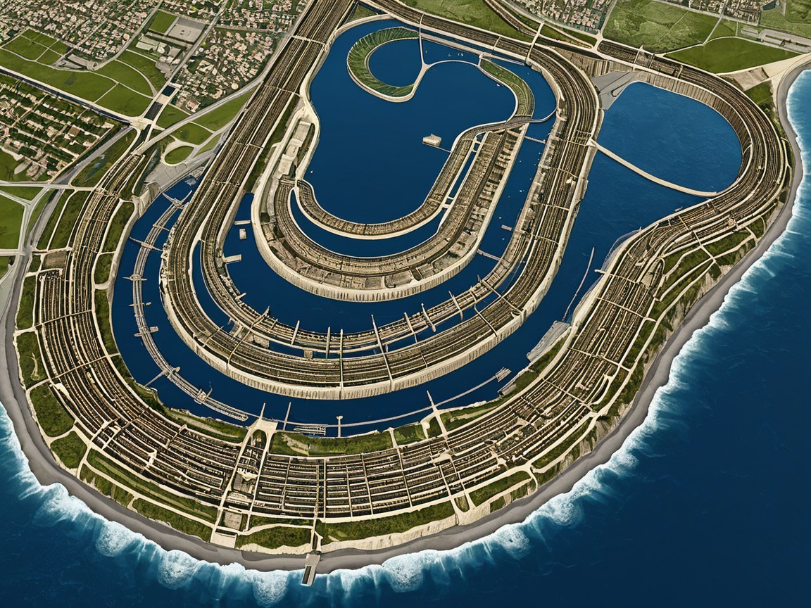 Futuristic Marina Complex with Interconnected Waterways