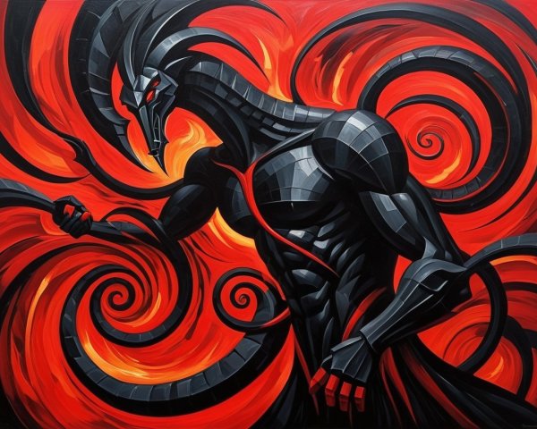 Muscular Figure with Dragon Head and Tentacles Artwork