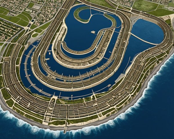 Futuristic Marina Complex with Interconnected Waterways