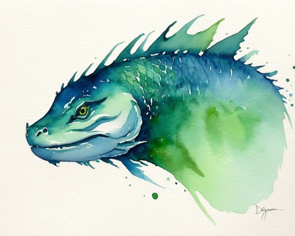 Vibrant Watercolor Illustration of a Dragon Creature