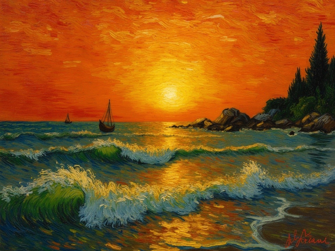Vibrant Sunset Over Serene Ocean Landscape