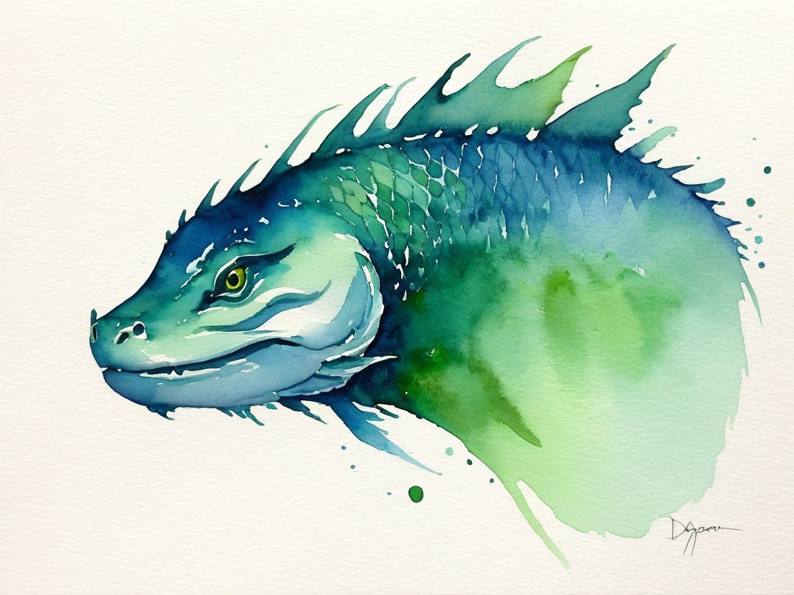Vibrant Watercolor Illustration of a Dragon Creature