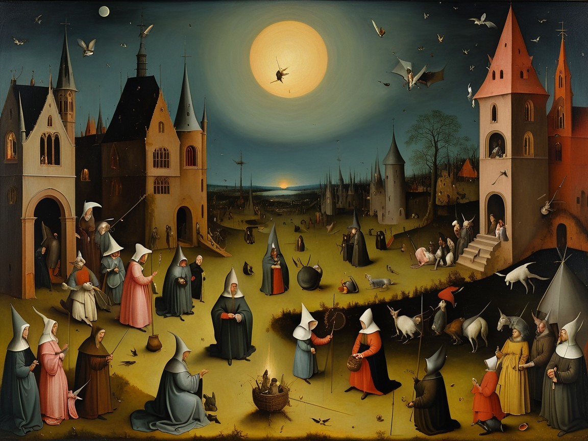 Whimsical Medieval Landscape with Vibrant Figures