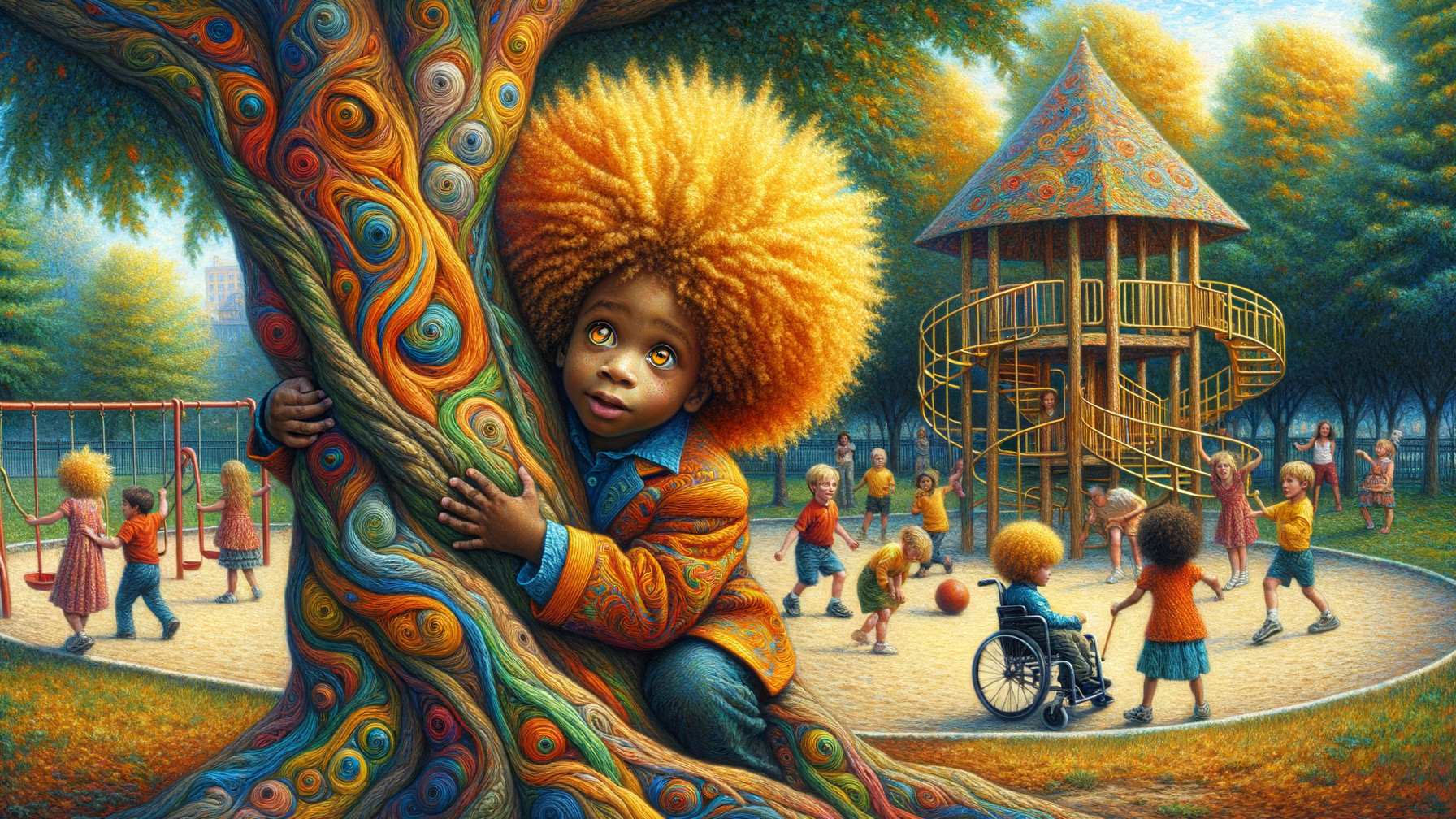 Vibrant Playground Scene with Diverse Children Playing