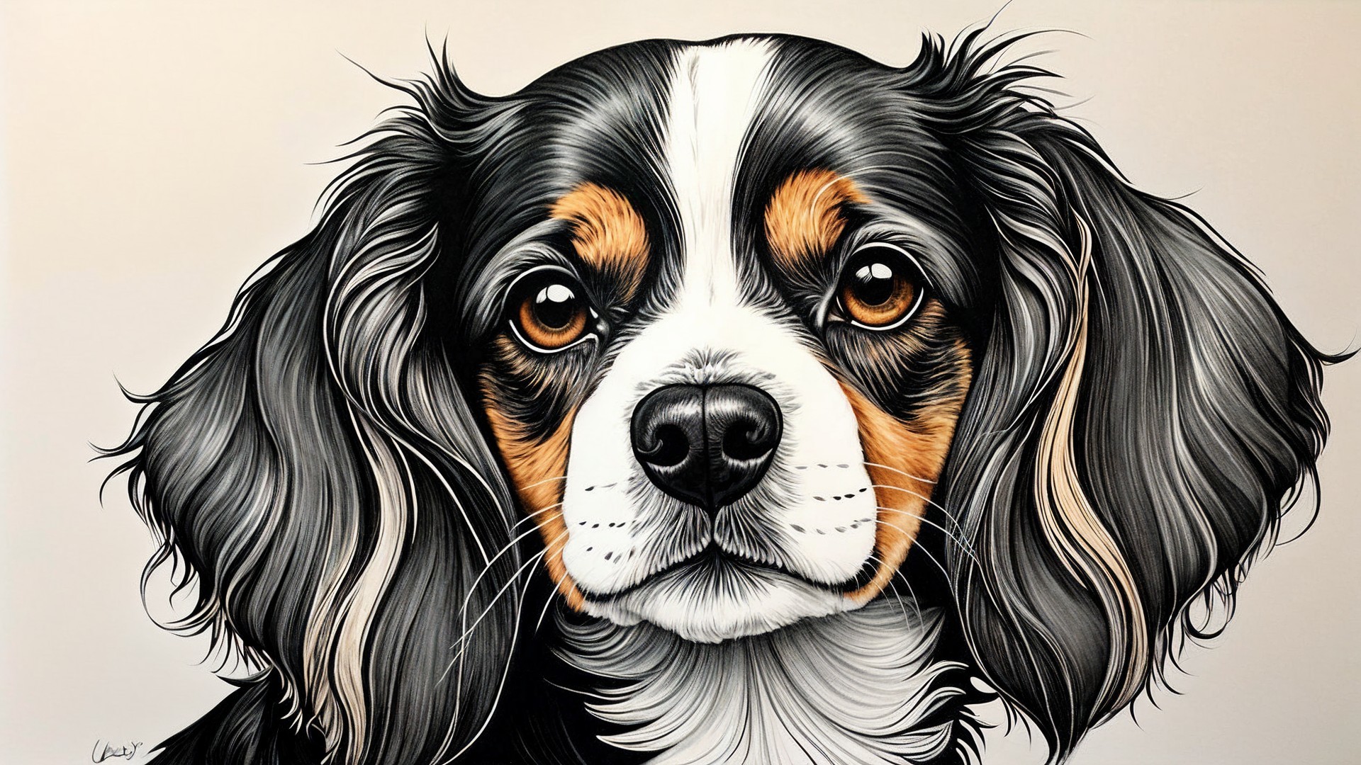 Detailed Digital Painting of Cavalier King Charles Puppy