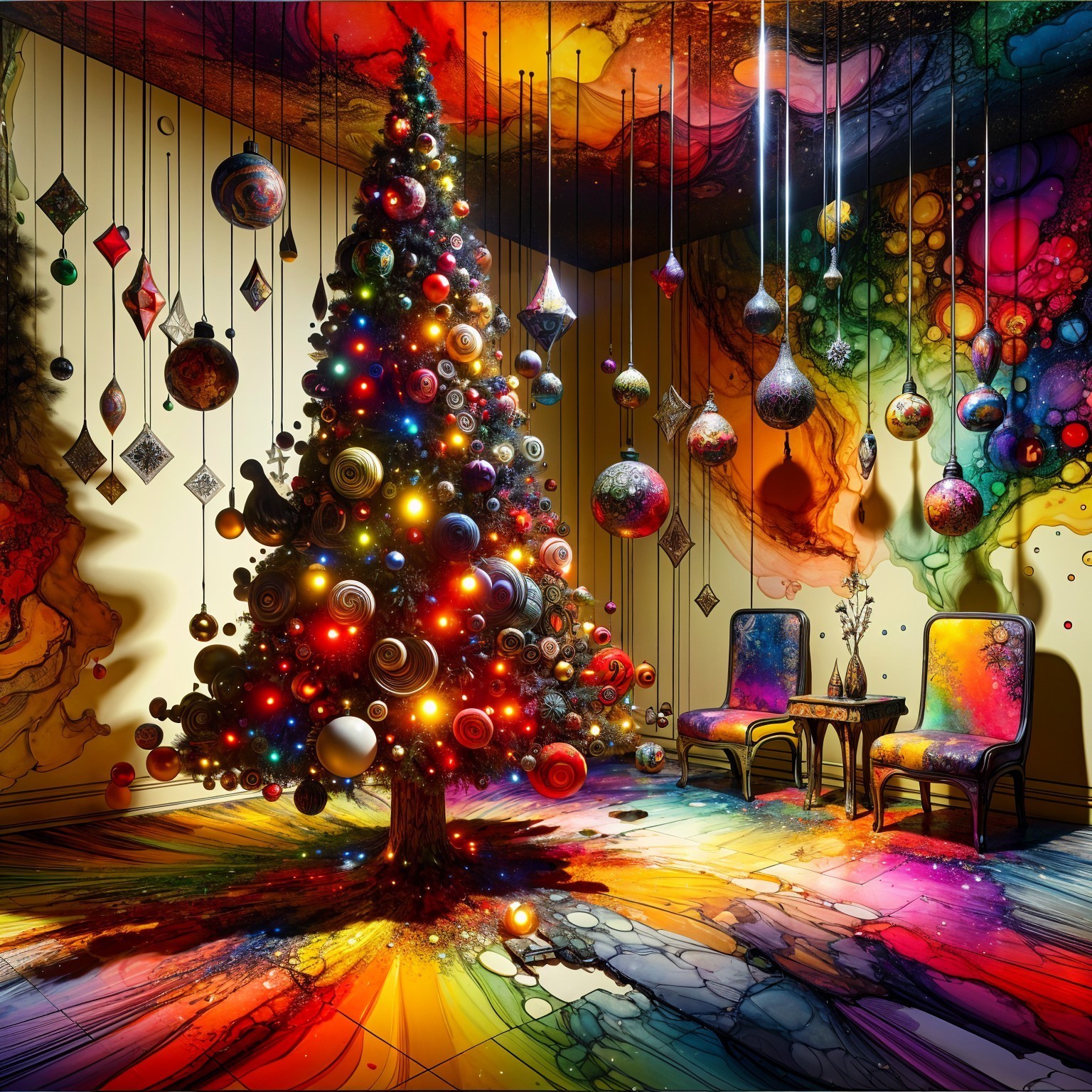 Vibrant Abstract Christmas Scene with Colorful Decor
