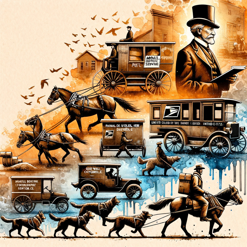 Vintage Scene with Horse-Drawn Carriages and Carts