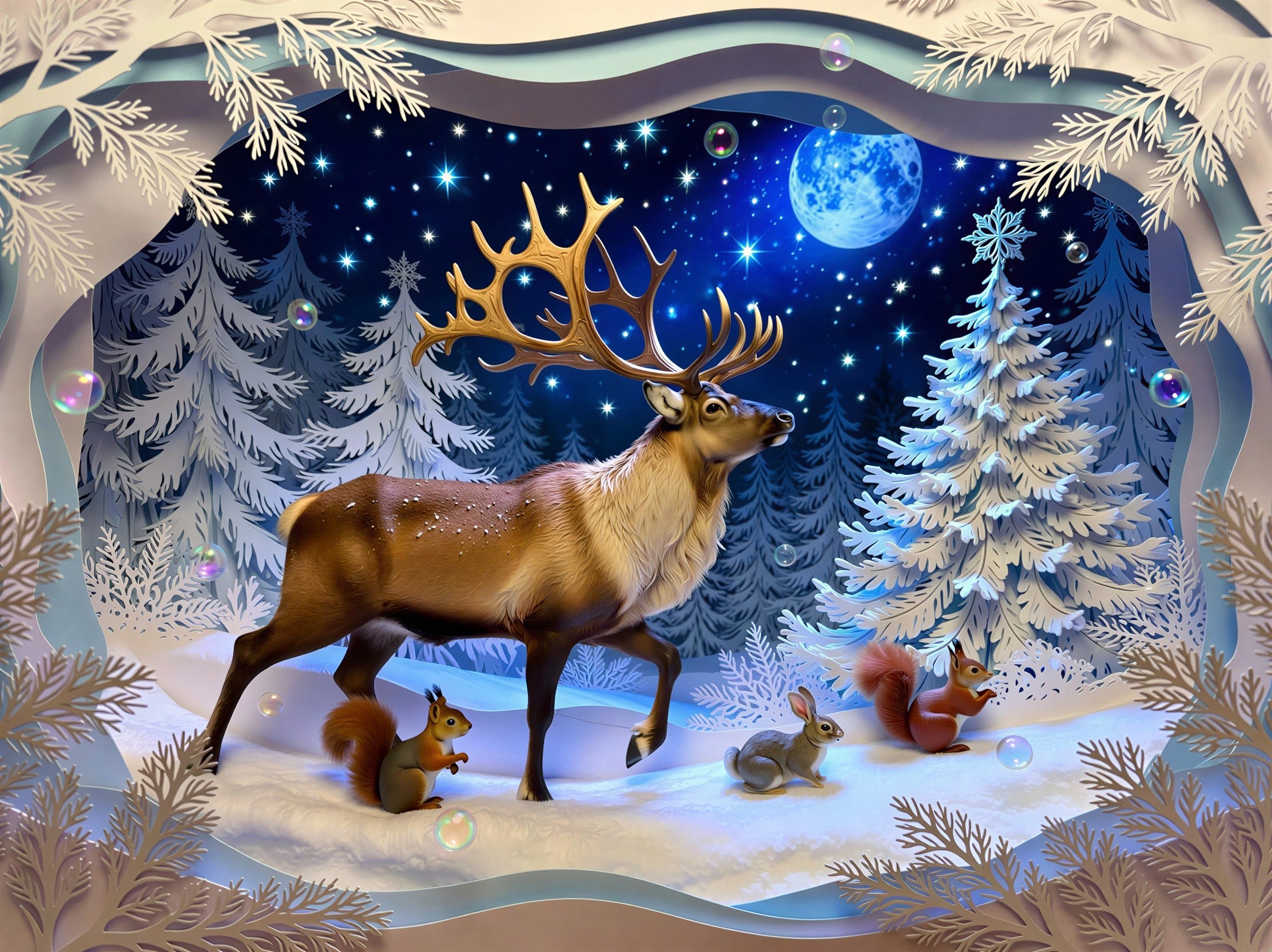 Winter Diorama with Paper Cut-Out Forest Scene