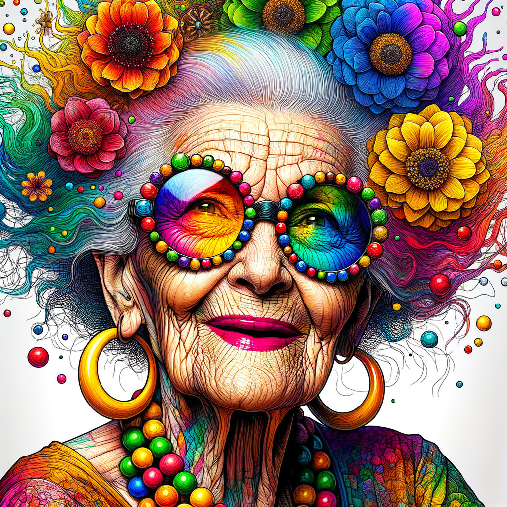 Vibrant Portrait of an Elderly Woman with Colorful Accessories