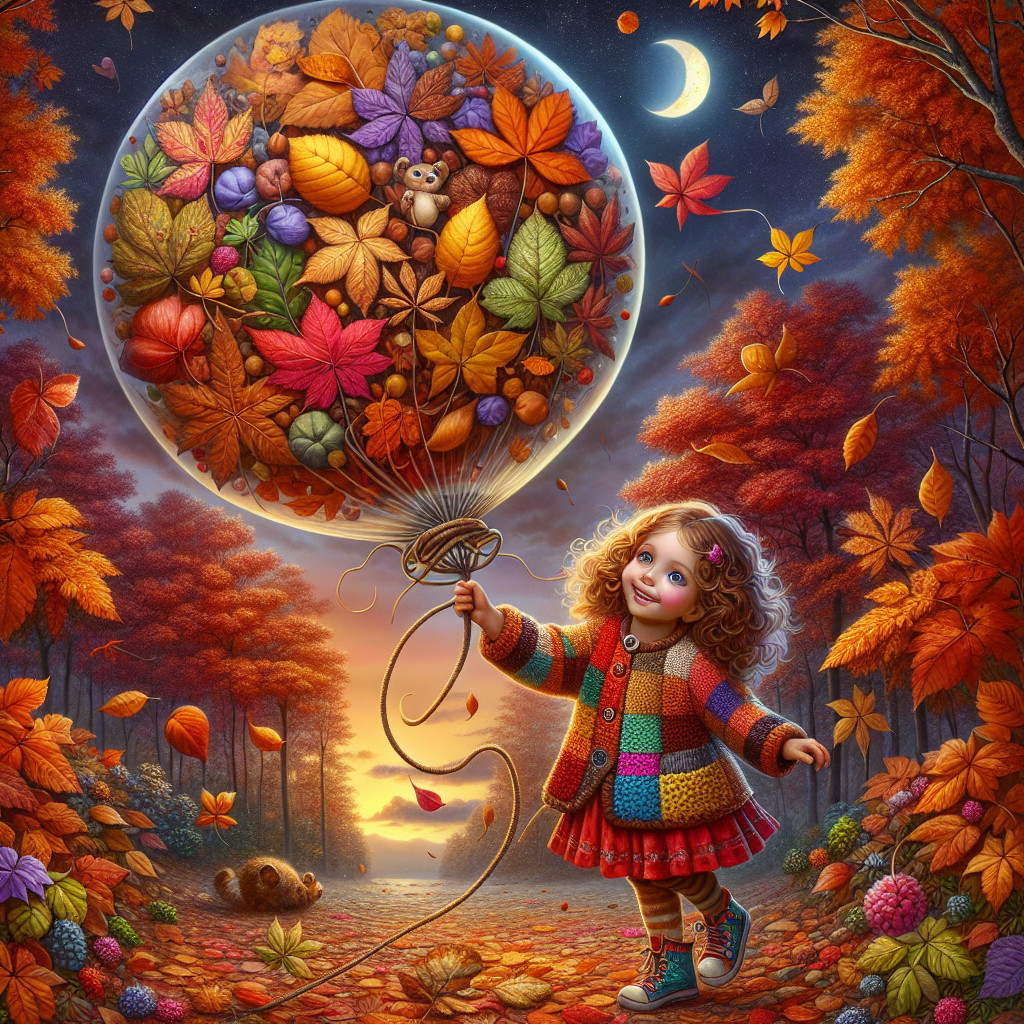 Joyful Girl with Balloon in Autumn Sunset Setting