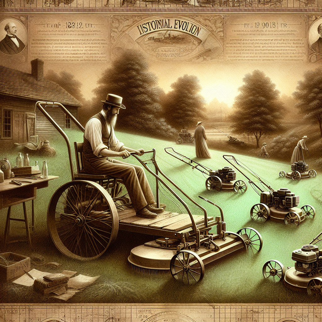 Vintage Scene of Lawn Mower Evolution in 19th Century