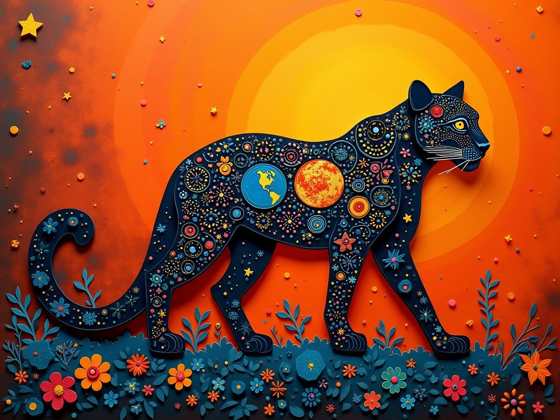 Silhouette of a Panther with Celestial Patterns