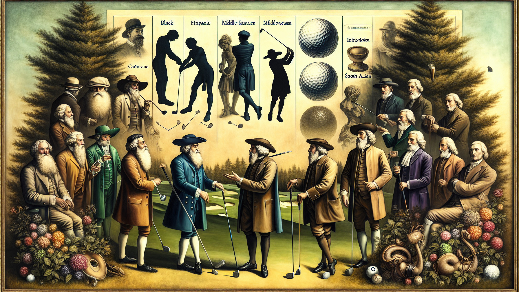 Historical Golf Scene Showcasing Cultural Diversity
