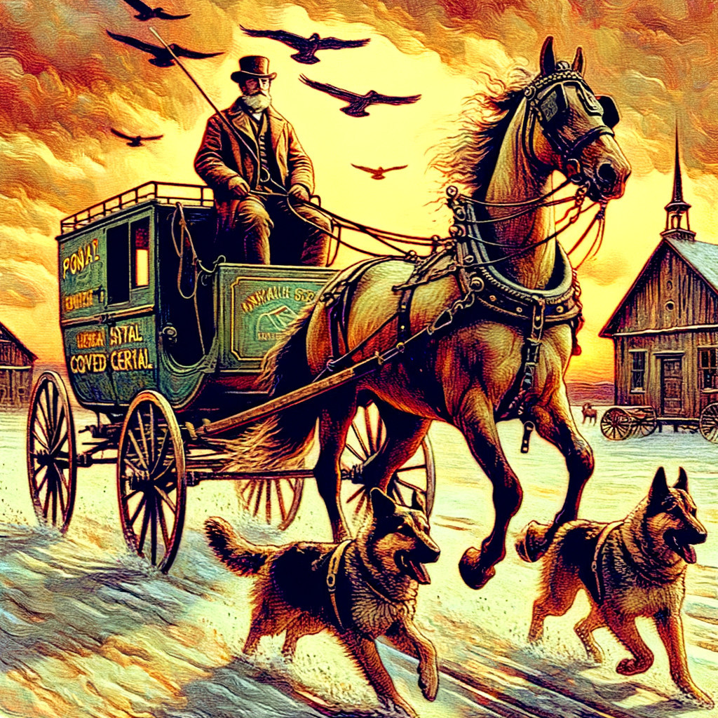 Horse-Drawn Carriage in Snowy Vintage Landscape