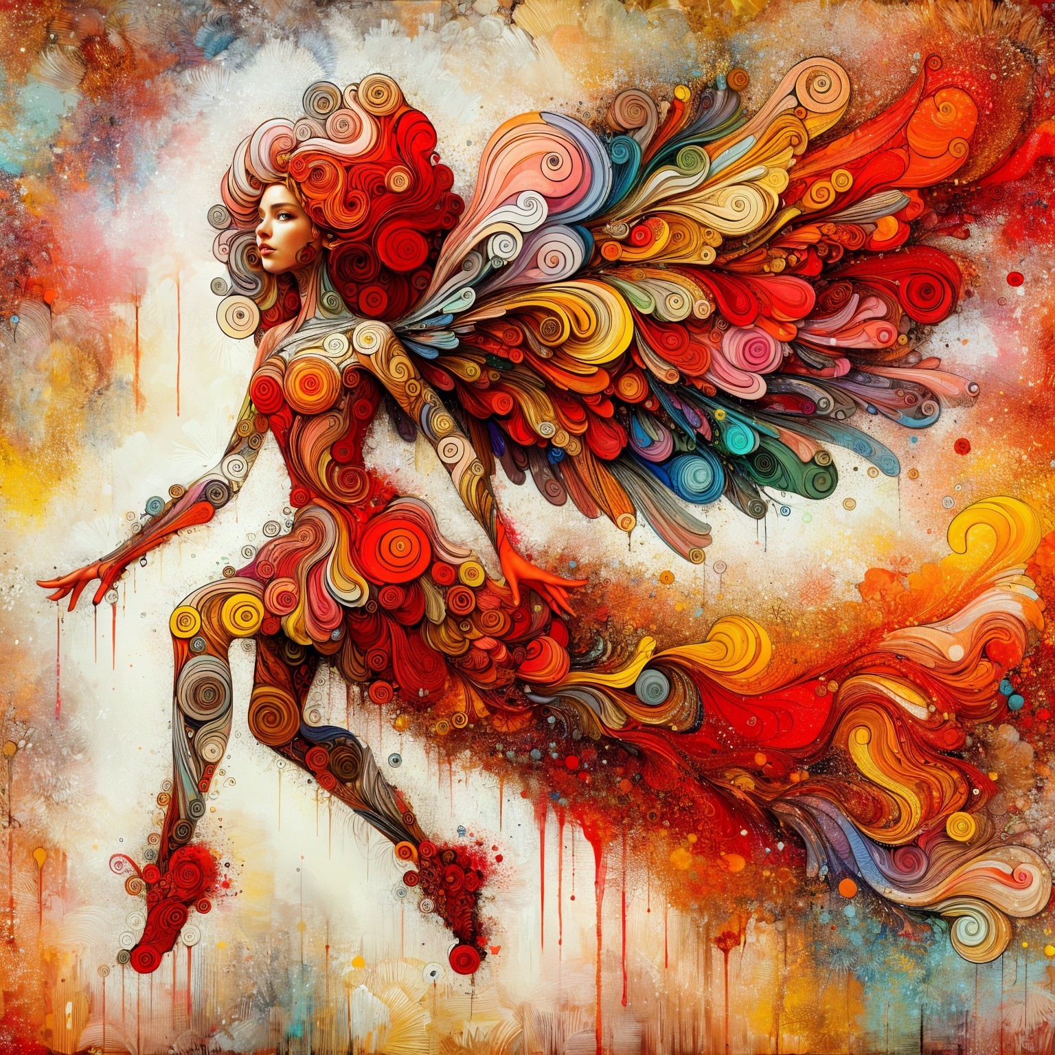 Abstract Art Depicting a Woman with Colorful Patterns