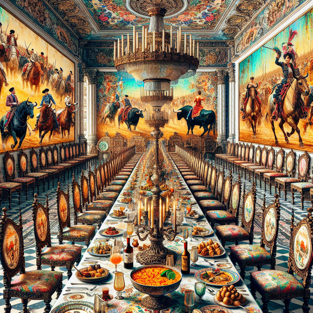 Opulent Banquet Hall with Equestrian Paintings