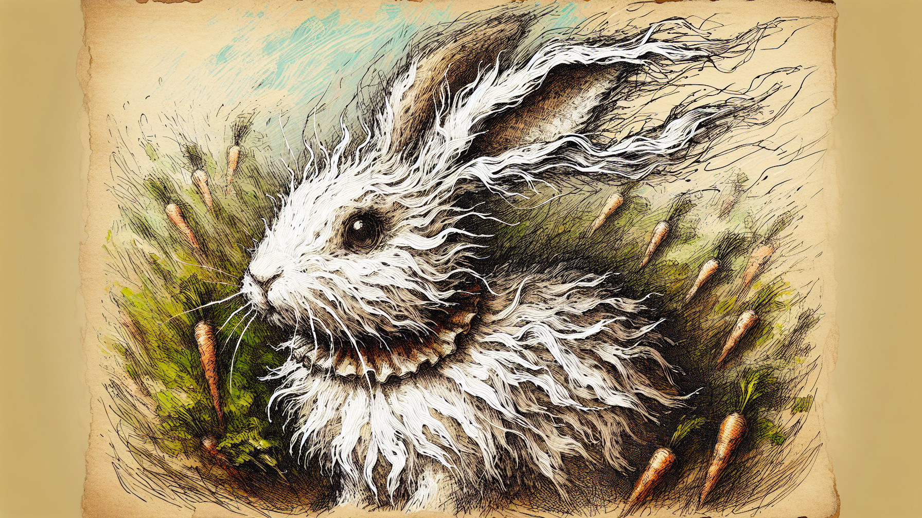 Whimsical Illustration of a White Rabbit on Tan Background
