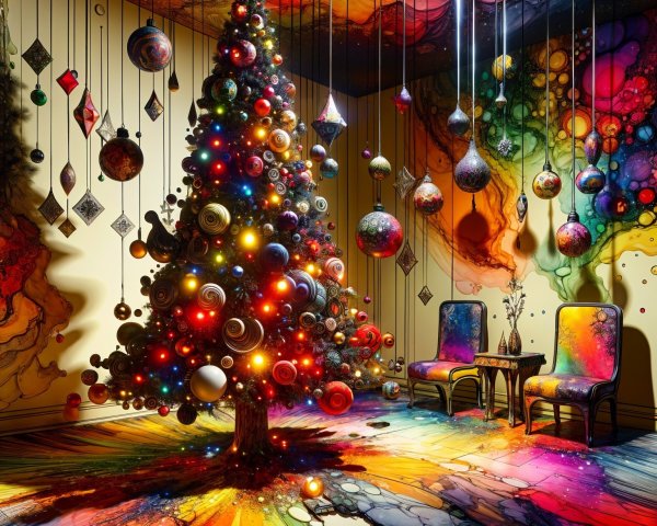 Vibrant Abstract Christmas Scene with Colorful Decor