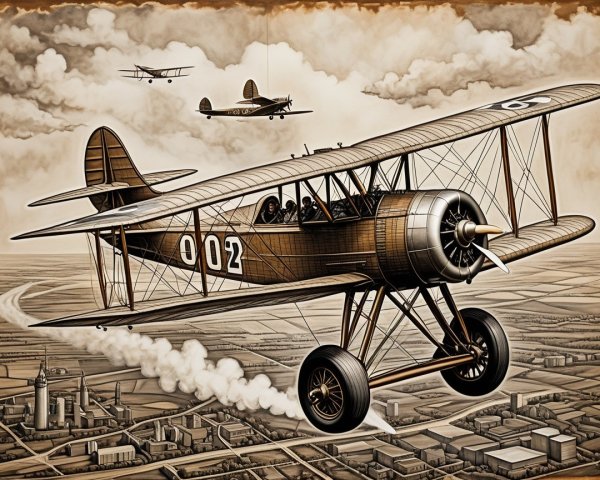 Vintage biplane flying with smoke against clouds