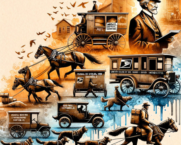 Vintage Scene with Horse-Drawn Carriages and Carts